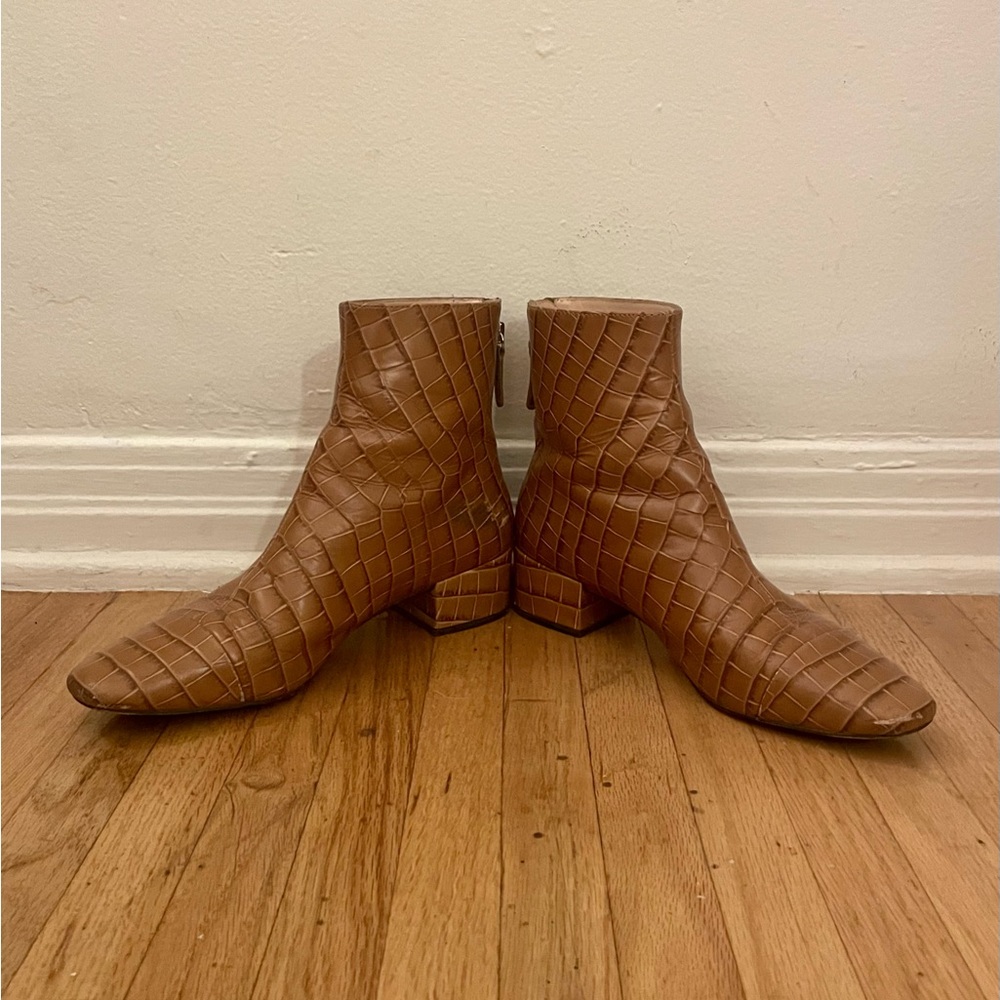 J. Crew Roxie Cap-Toe Ankle Boots in Crocodile Embossed